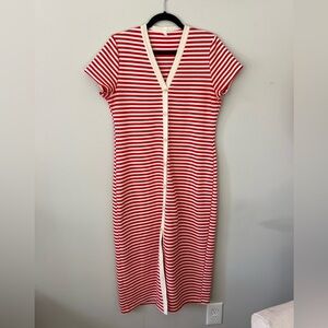 Red and White Striped Button-Front Knit Dress size L